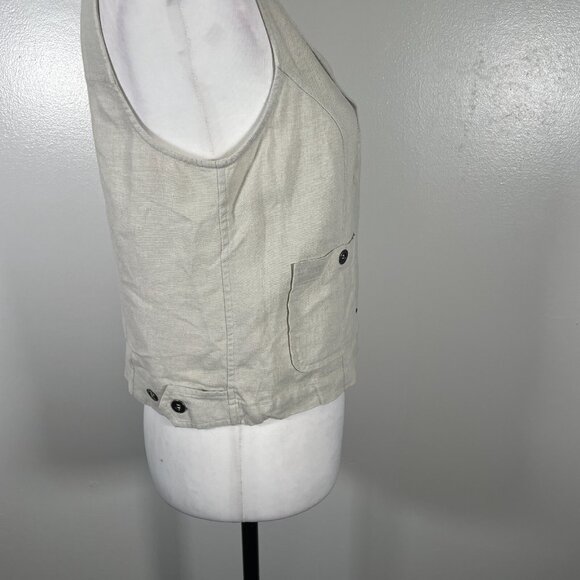 Christopher & Banks Vest Women's 6 Beige Linen Pockets Notch Lapel Button Front - Picture 14 of 15